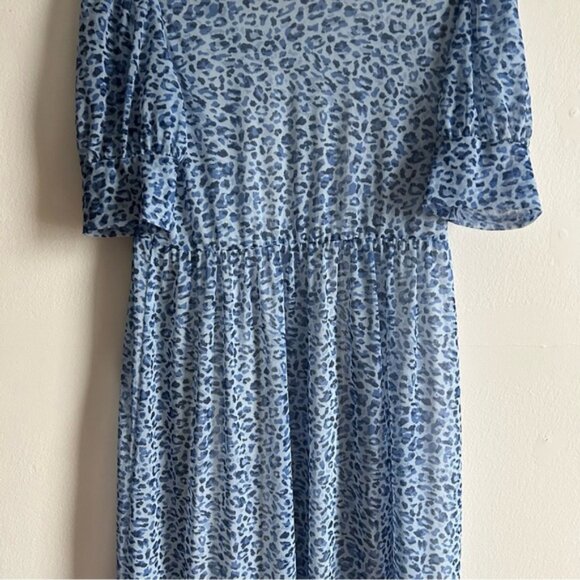 Baum Und Pferdgarten Sz XL Jocelyn Blue Mesh Leopard Print Midi Dress - Picture 6 of 13